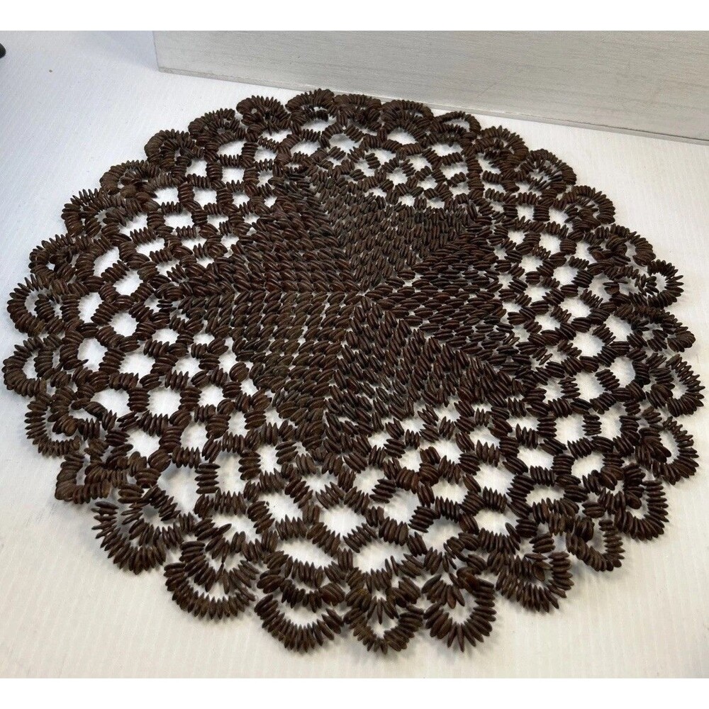 Vintage 1970s Koa Seed Doily 11” Round Dark Brown Hawaiian Acacia Tree Seed